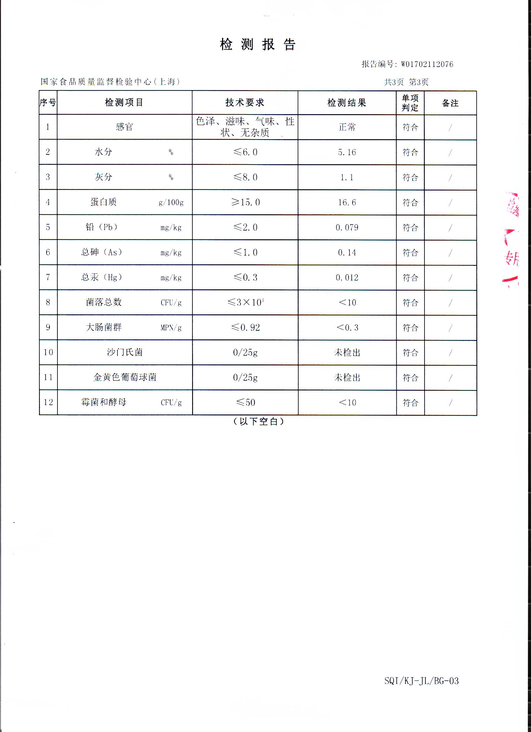 2017年 菇新破壁灵芝孢子粉颗粒 重金属检测报告