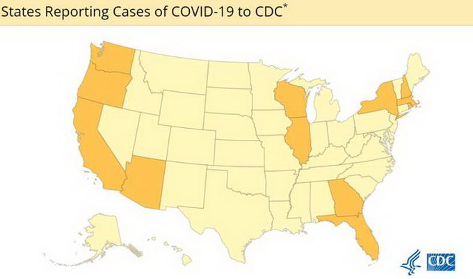 美国确诊病例分布图。图片来源：美国CDC