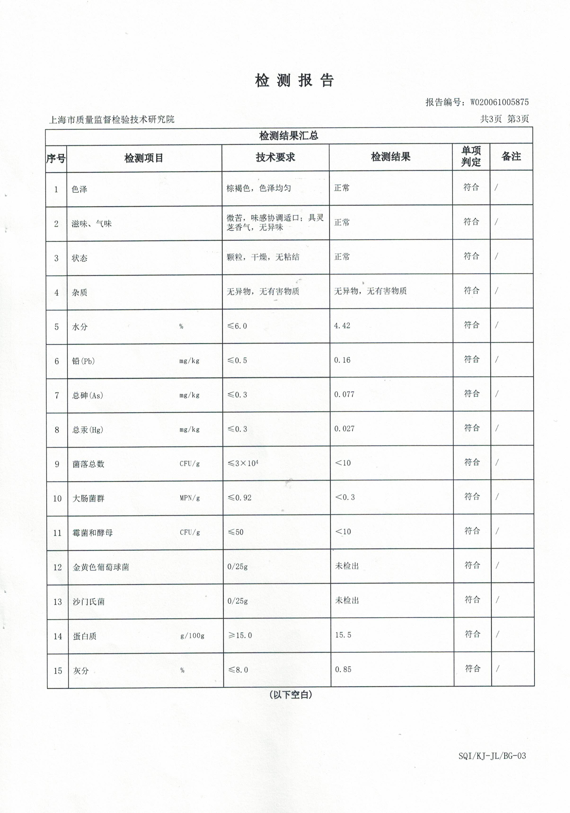 2020年 大汉宝芝 破壁灵芝孢子粉颗粒 重金属含量检测报告4